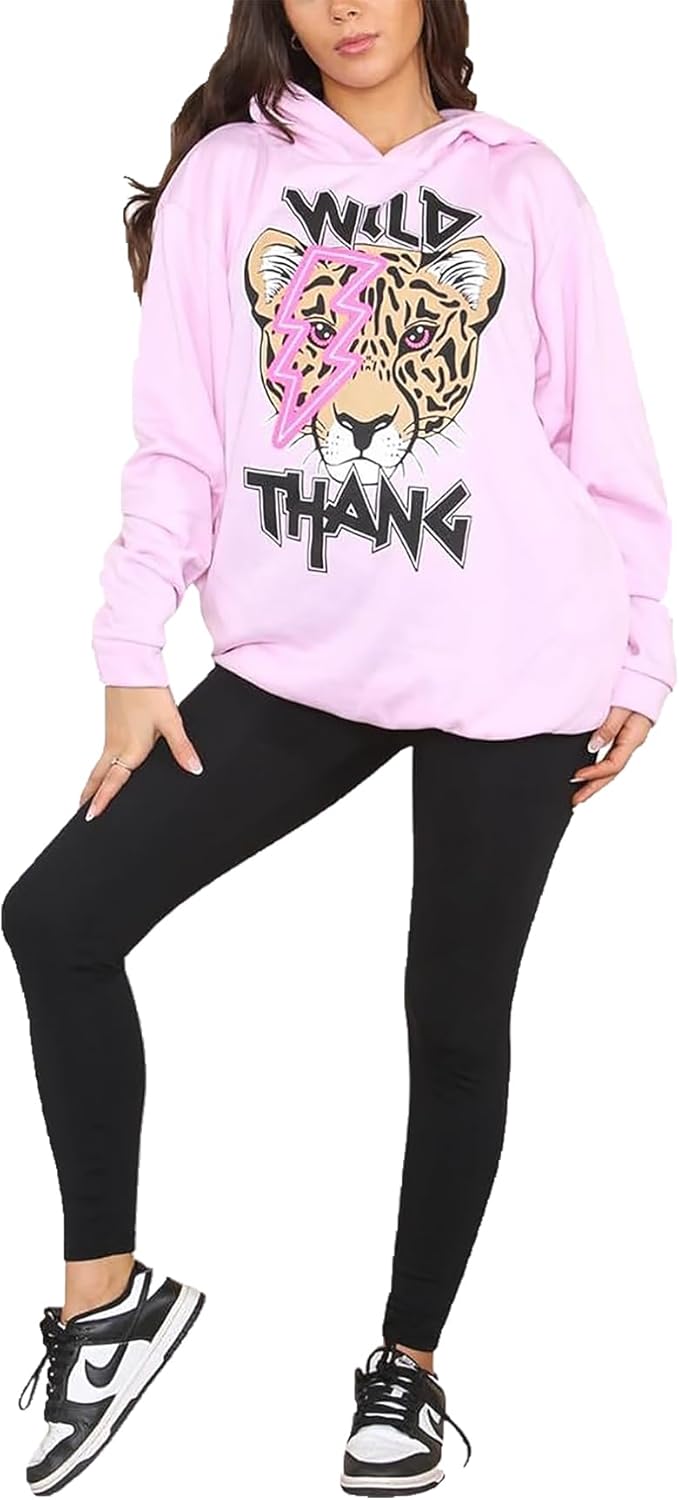 Wild Thang Tiger Print Hooded Sweatshirt Jumper Hoodies & Pullover WearAll Pink 8-10