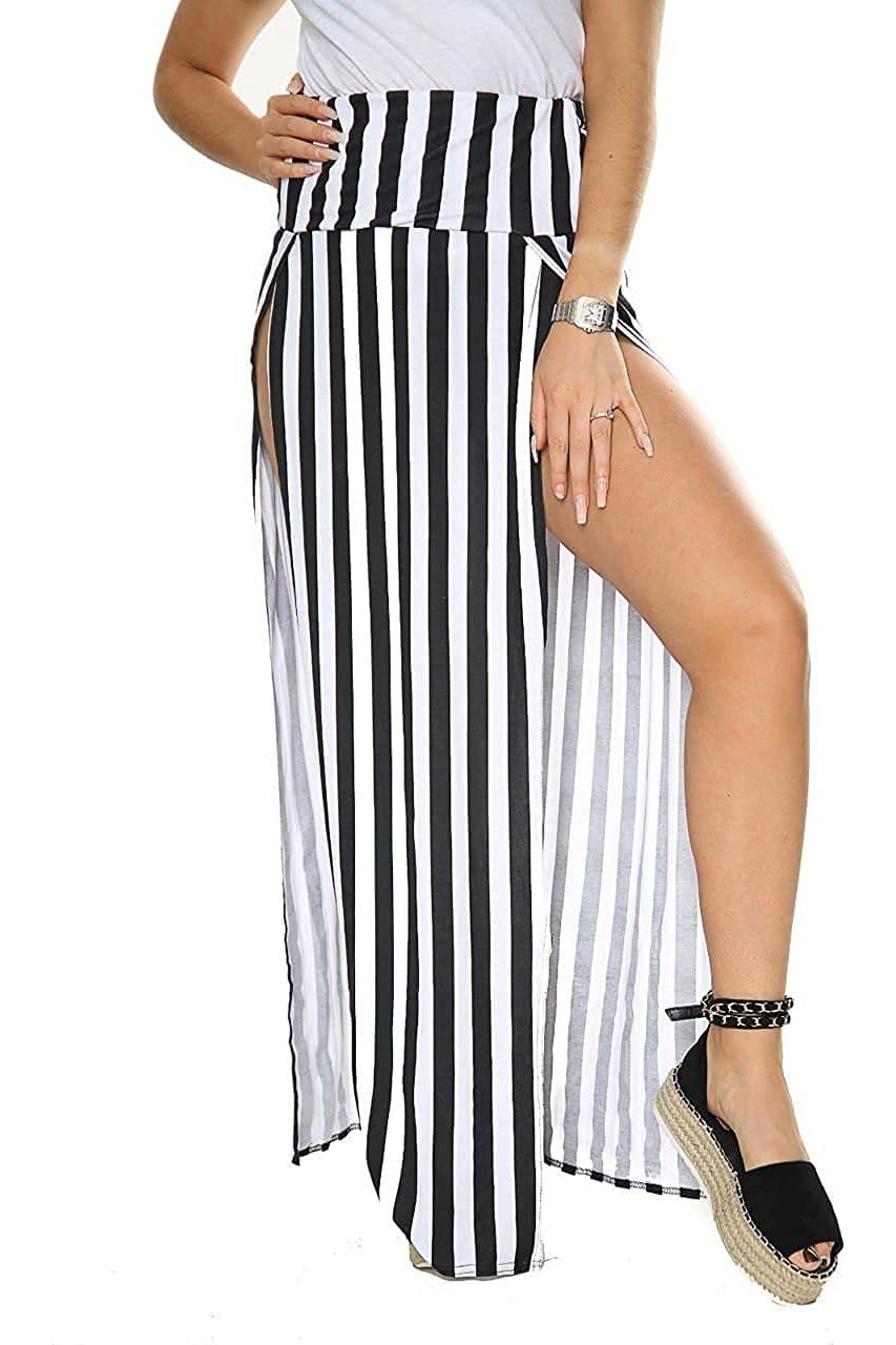 Petite Double Split Beach Sarong Skirt Skirt WearAll Vertical Stripe 8-10