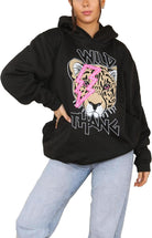 Wild Thang Tiger Print Hooded Sweatshirt Jumper Hoodies & Pullover WearAll Black 8-10