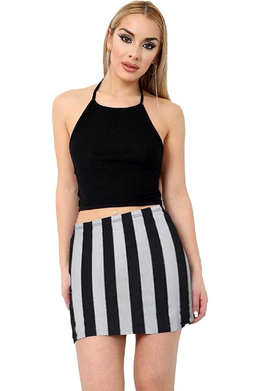 Plus Size Printed Mini Bodycon Short Skirt Skirt WearAll Black White Stripe 16-18