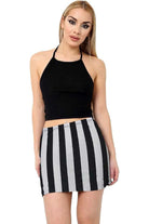 Printed Mini Bodycon Short Skirt Skirt WearAll Black White Stripe 12-14