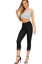 Lace Trim Cuffs Elasticated 3/4 Plain Leggings Leggings WearAll