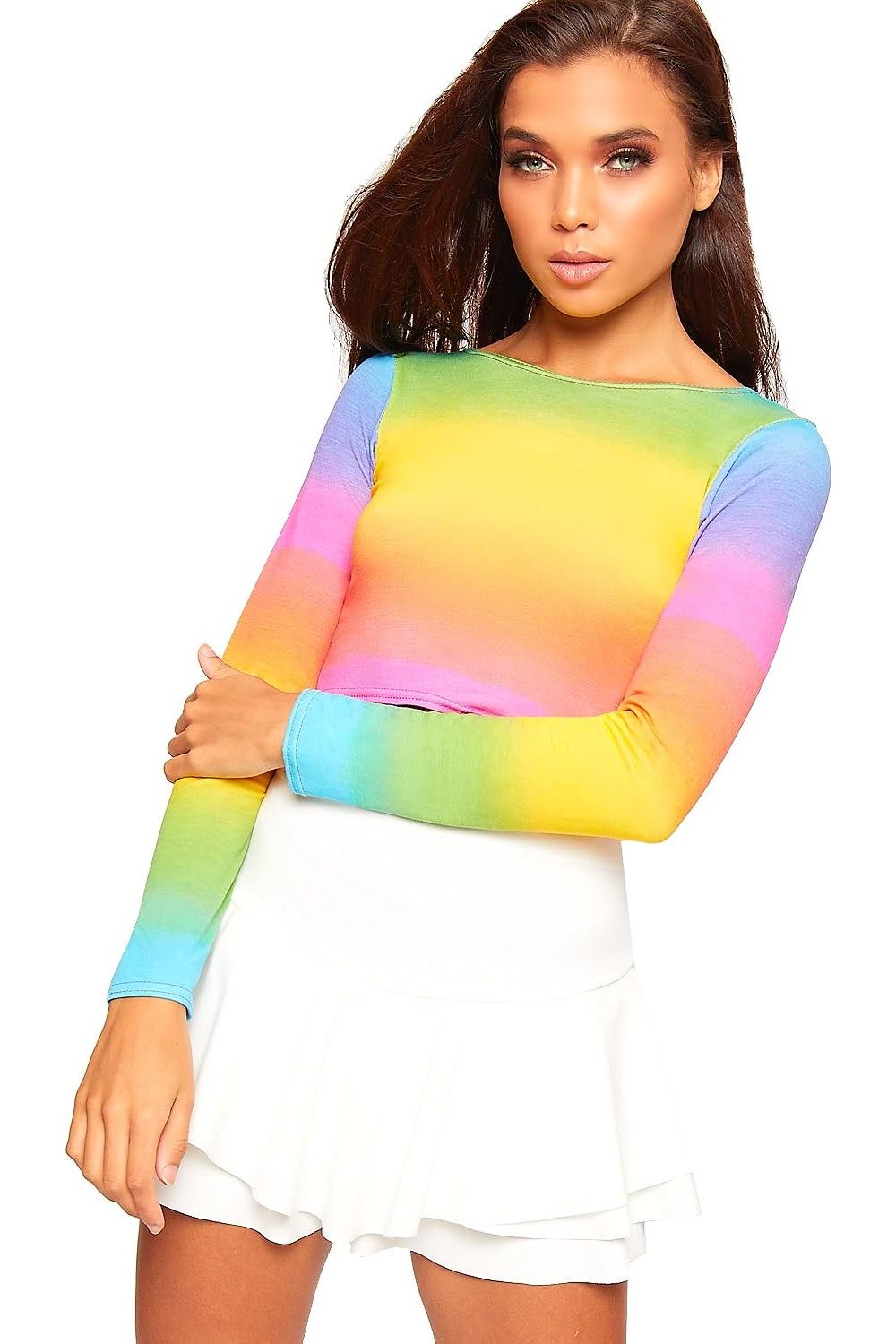 Long Sleeve Printed Crop Top Tops WearAll Rianbow 8-10