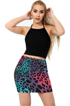 Plus Size Printed Mini Bodycon Short Skirt Skirt WearAll Turquoise / Cerise Animal 16-18