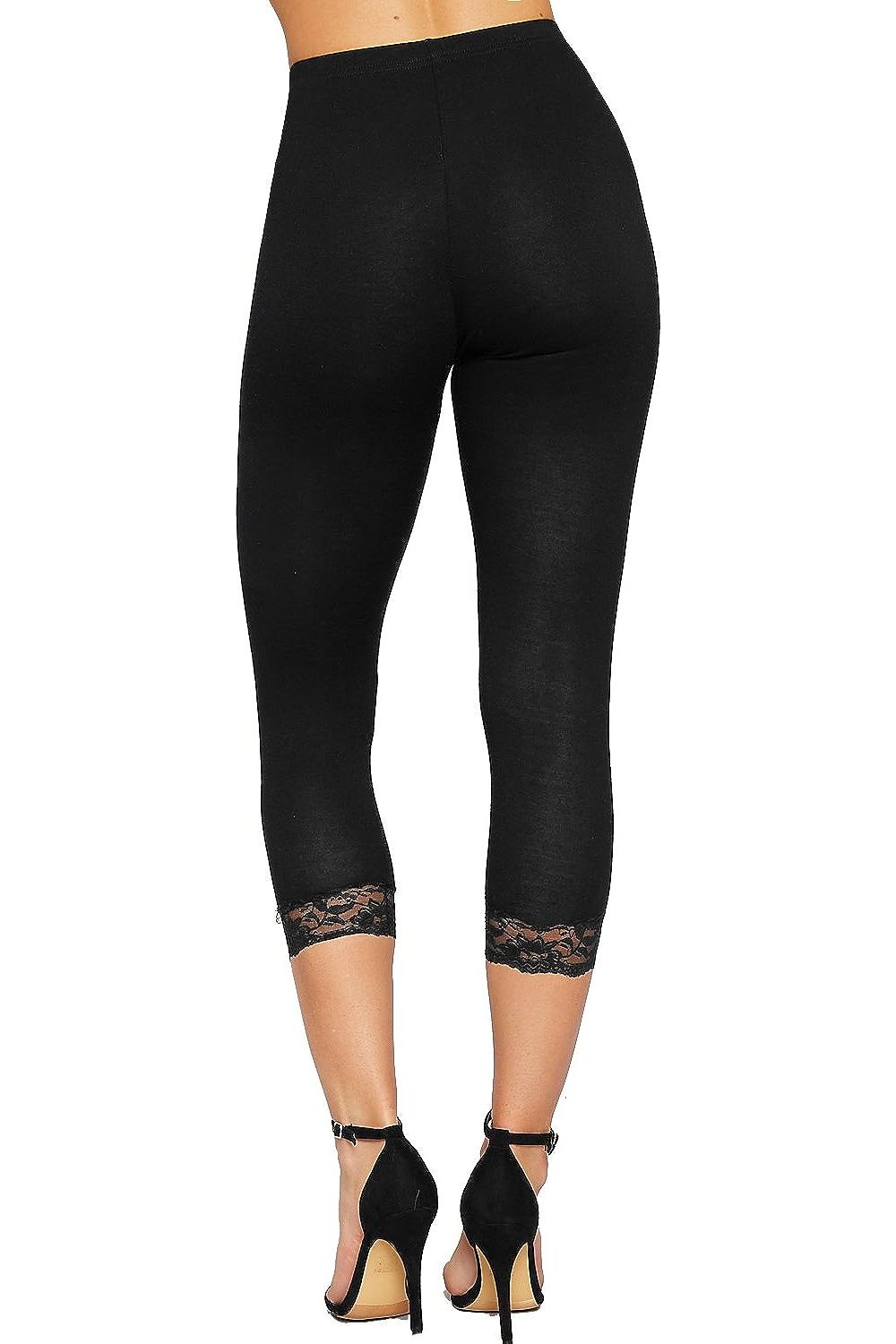 Lace Trim Cuffs Elasticated 3/4 Plain Leggings Leggings WearAll