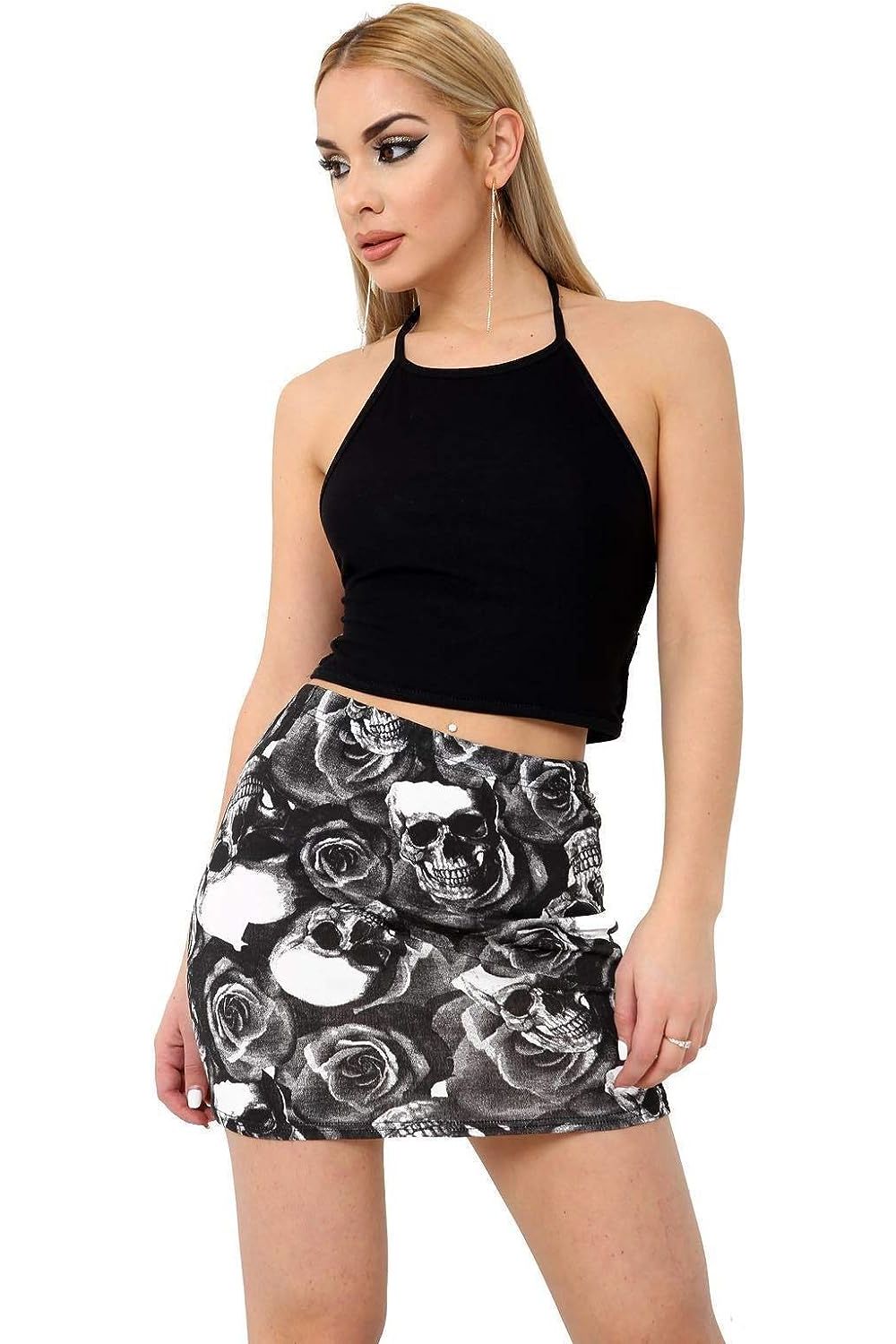 Plus Size Printed Mini Bodycon Short Skirt Skirt WearAll Skull Roses 16-18