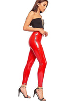 Womens Full Length Wet Look Shiny Leggings Leggings WearAll 8-10 Red