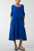 Cami Dress with Crop T Shirt Overlay Co-Ords WearAll Royal Blue One Size