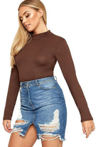 Plus Size Long Sleeve Turtleneck Bodysuit Bodysuit WearAll Brown 16-18