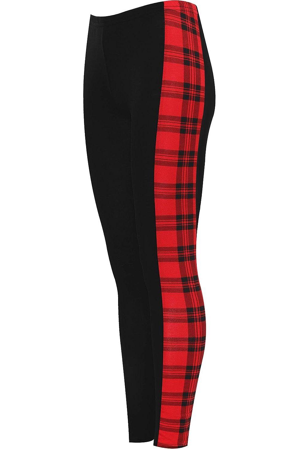 Red Tartan Print Side Stripe High Waist Leggings Leggings WearAll 8-10 Red Tartan