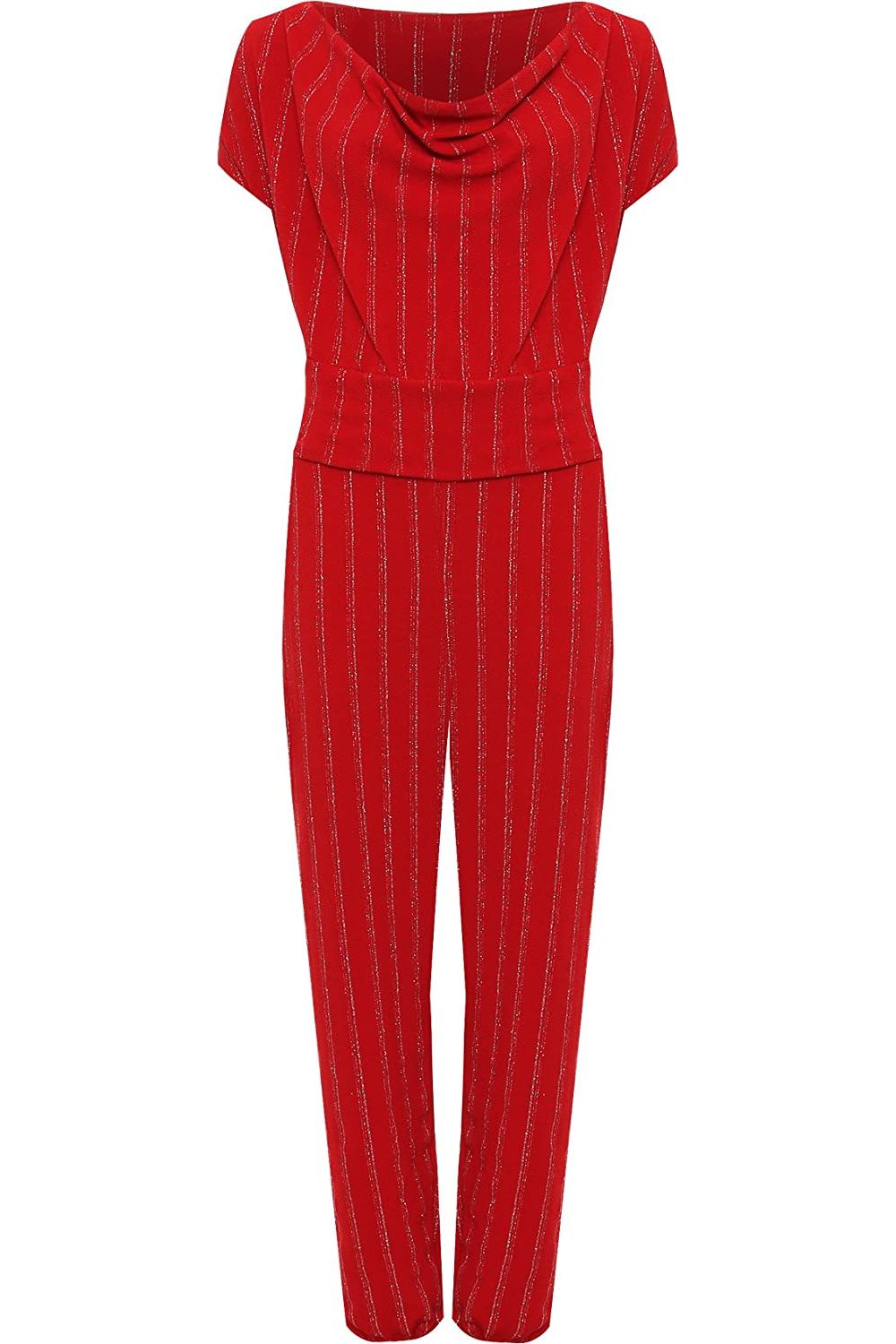 Plus Size Sleeveless Lurex Stripe Jumpsuit Jumpsuit WearAll Red 14