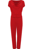 Plus Size Sleeveless Lurex Stripe Jumpsuit Jumpsuit WearAll Red 14