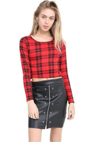 Long Sleeve Printed Crop Top Tops WearAll Red 8-10