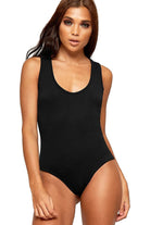 BASICS Solid Round Neck Fitted Tank Bodysuit Bodysuit WearAll Black 12-14