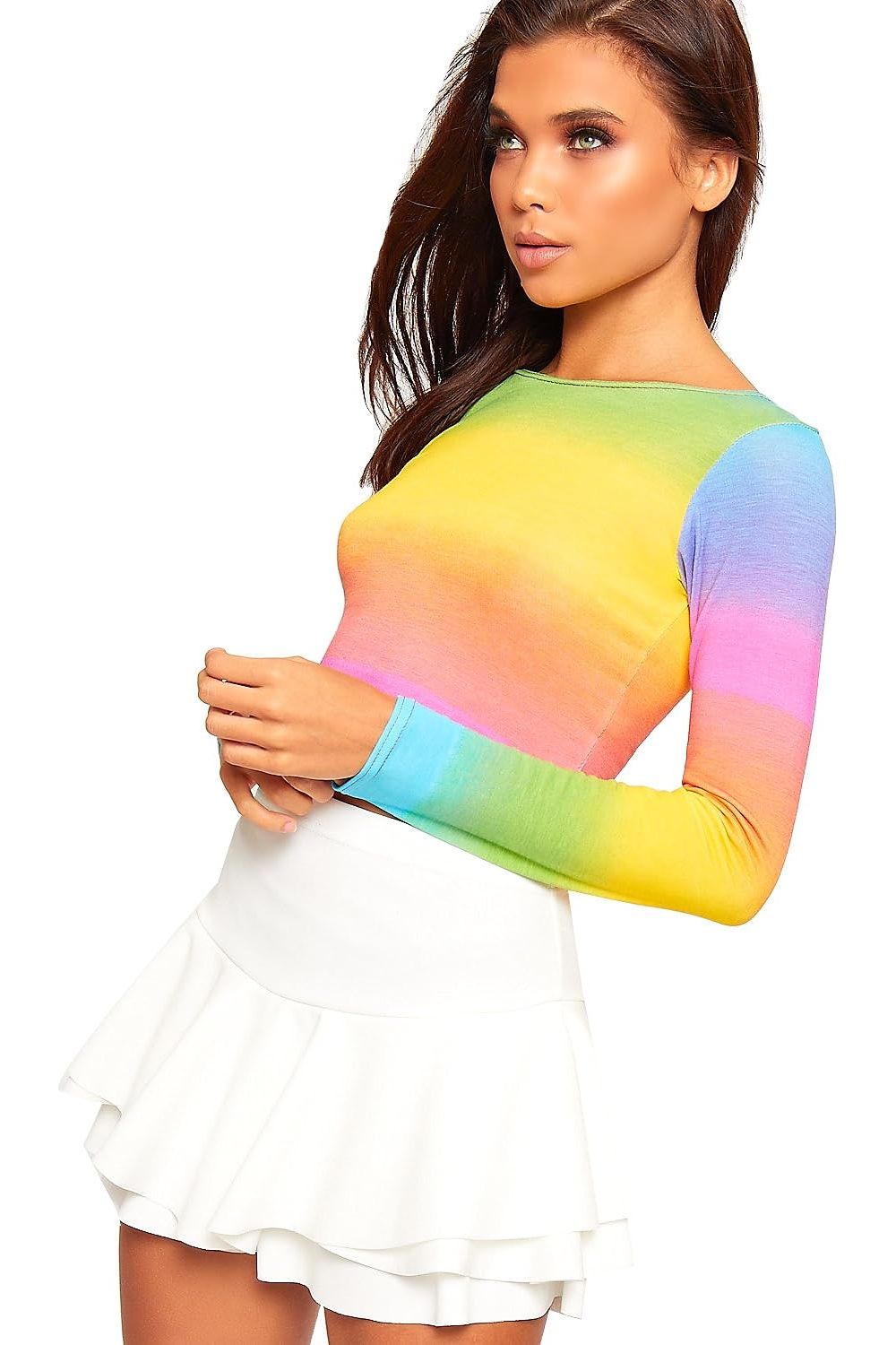 Long Sleeve Printed Crop Top Tops WearAll