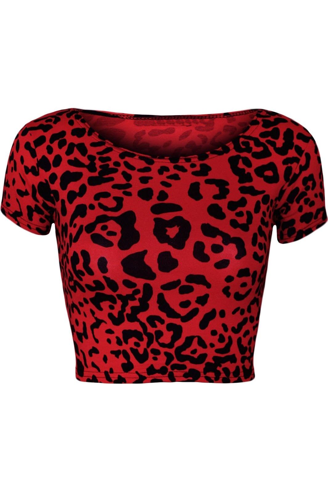 Printed Cap Sleeve Crop Top Tops WearAll Red leopard 8-10