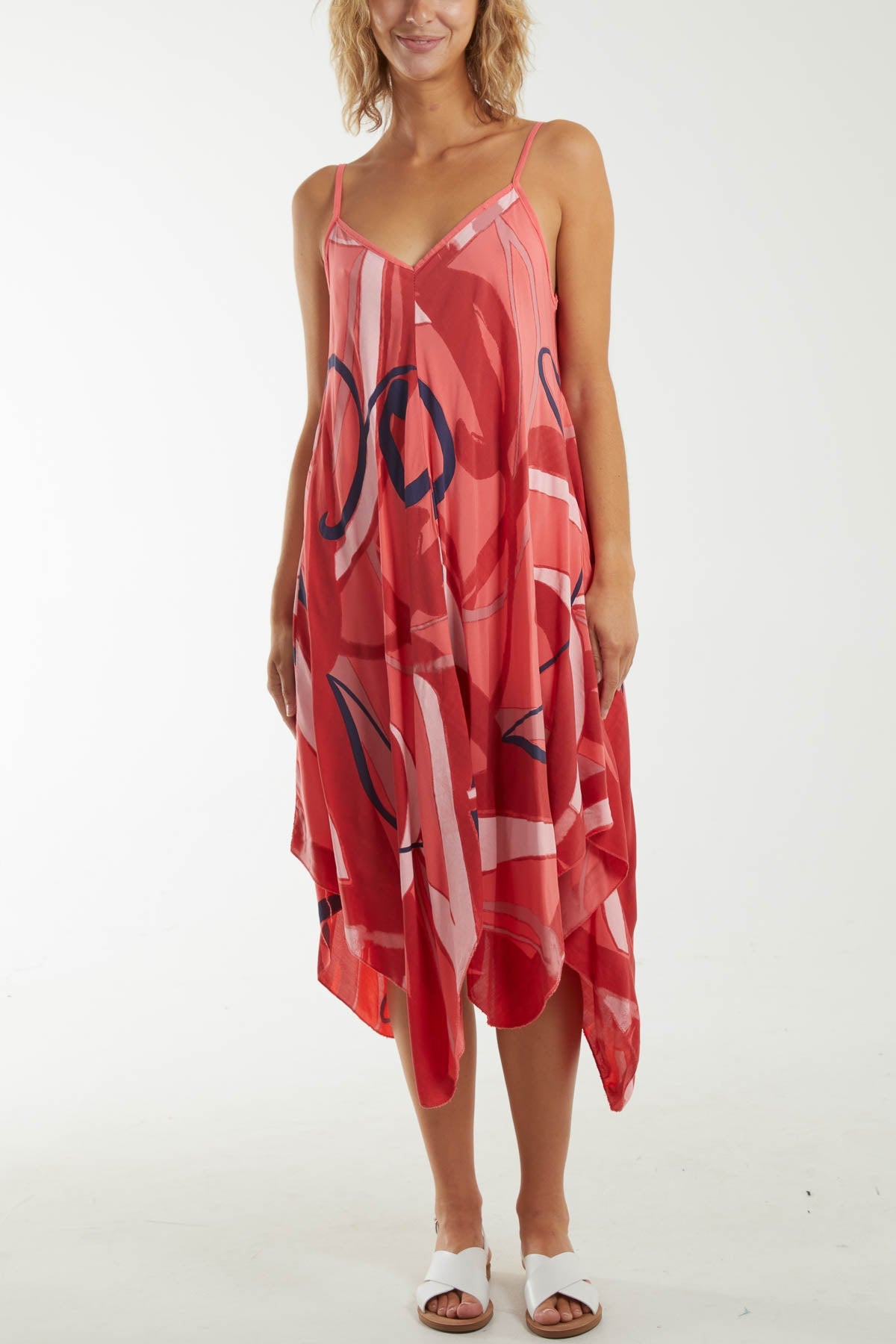 Abstract Cami Hanky Hem Dress Dresses WearAll Coral One Size