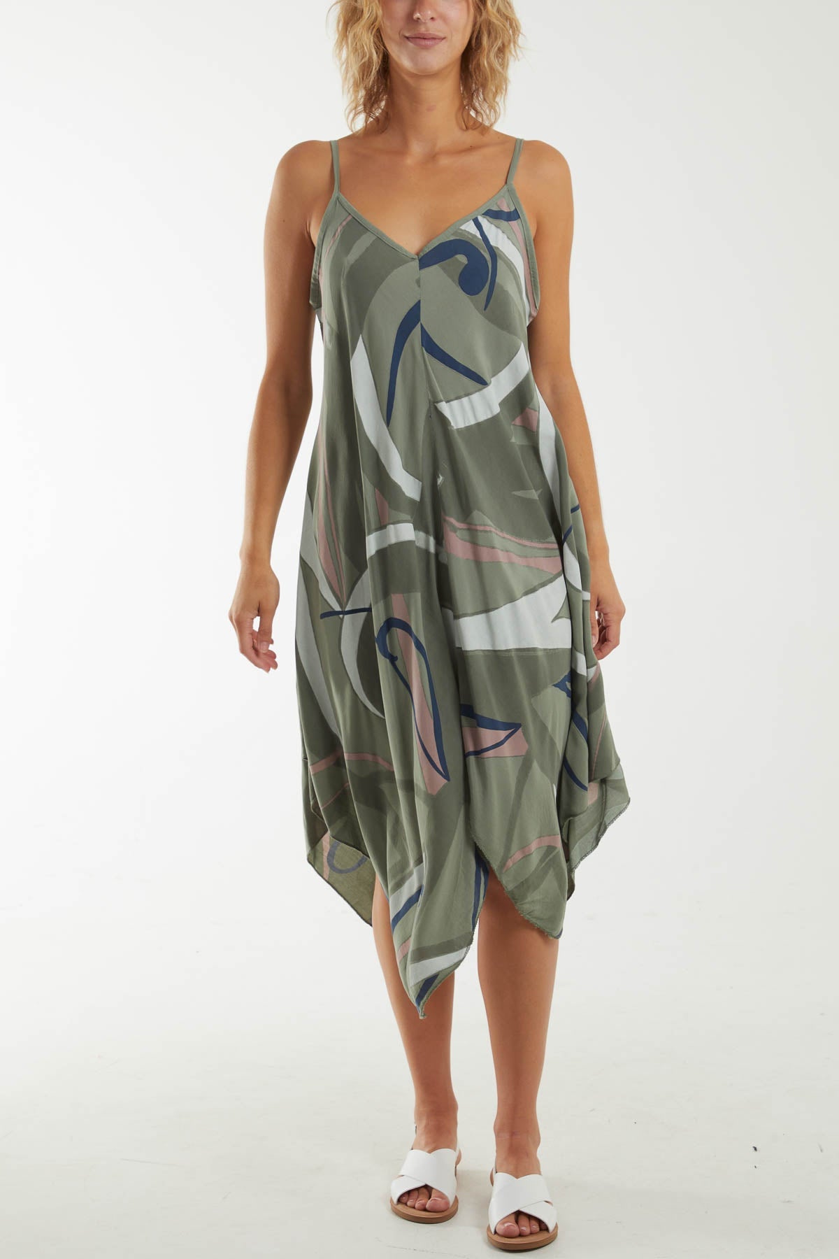 Abstract Cami Hanky Hem Dress Dresses WearAll Khaki One Size