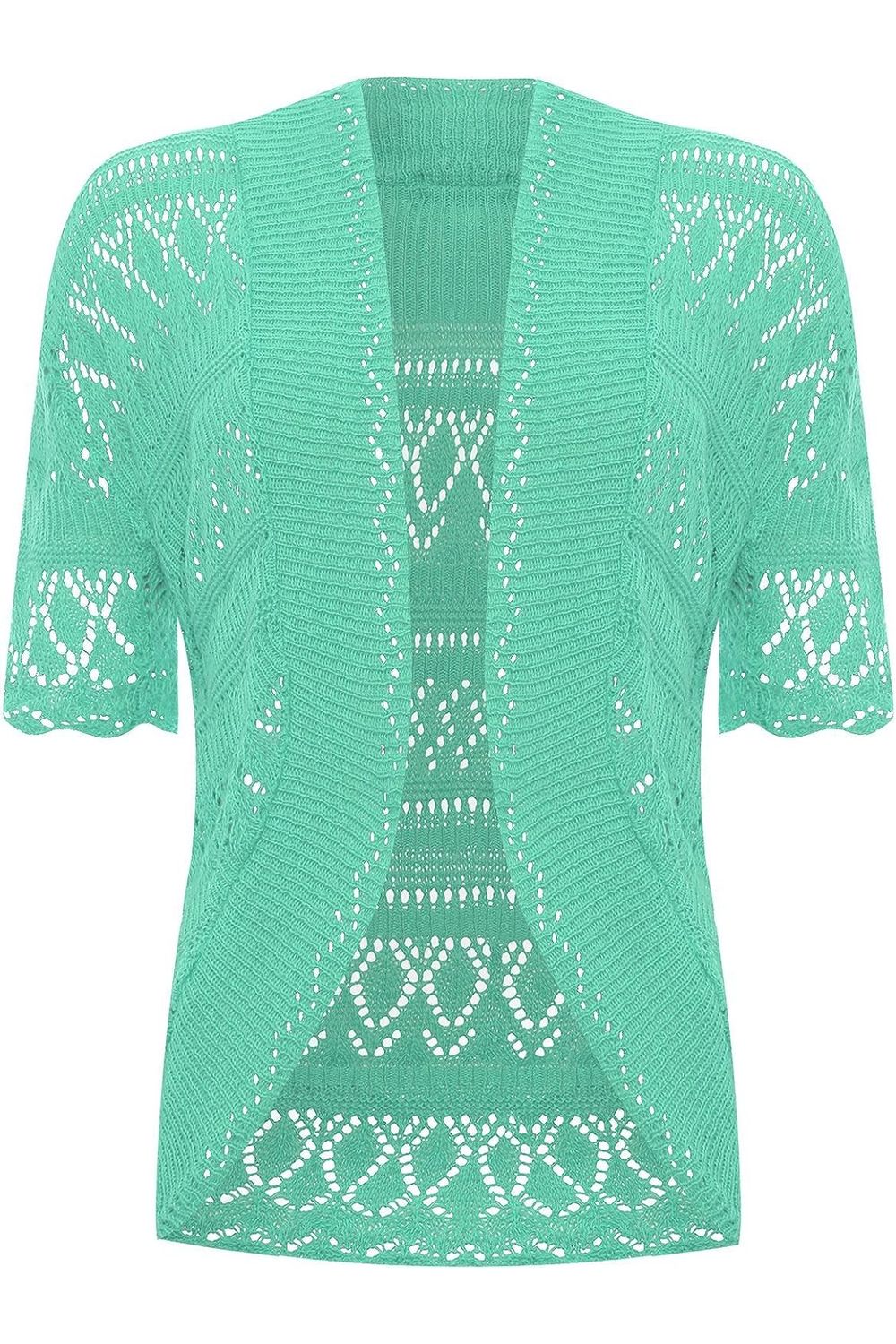 Plus Size Knitted Crochet Short Sleeve Shrug Tops WearAll Mint Green 16-18