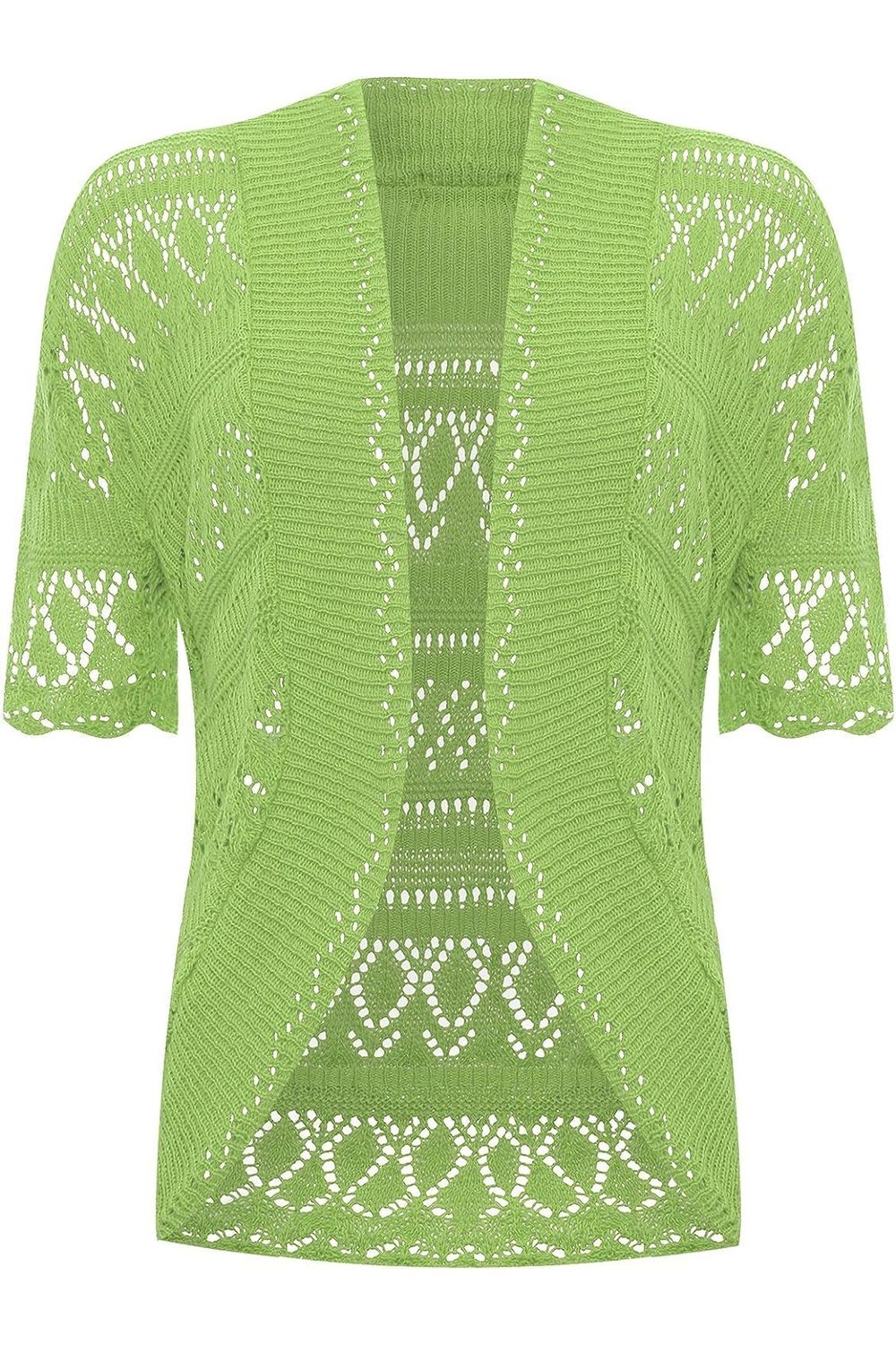 Plus Size Knitted Crochet Short Sleeve Shrug Tops WearAll Lime Green 16-18