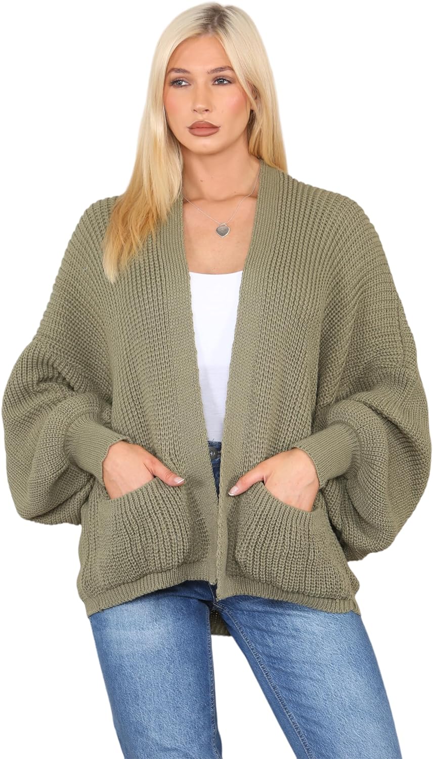 Short Balloon Sleeve Cardigan One Size (10-18) Apparel & Accessories WearAll Khaki