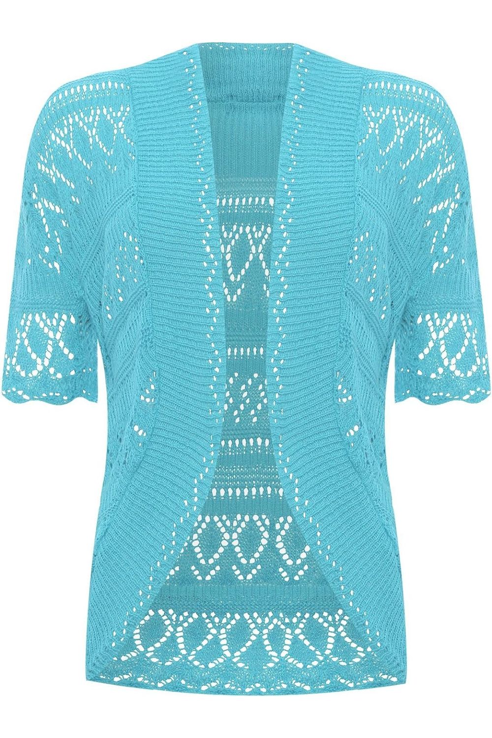 Plus Size Knitted Crochet Short Sleeve Shrug Tops WearAll Turquoise 16-18