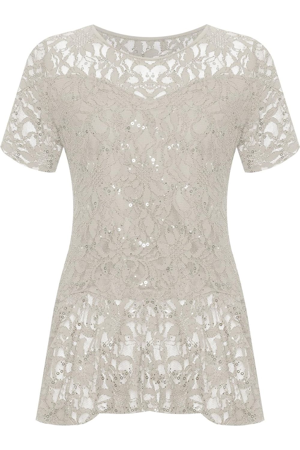 Lace Sequin Peplum Frill Top Tops WearAll Cream 14