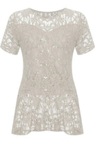 Lace Sequin Peplum Frill Top Tops WearAll Cream 14