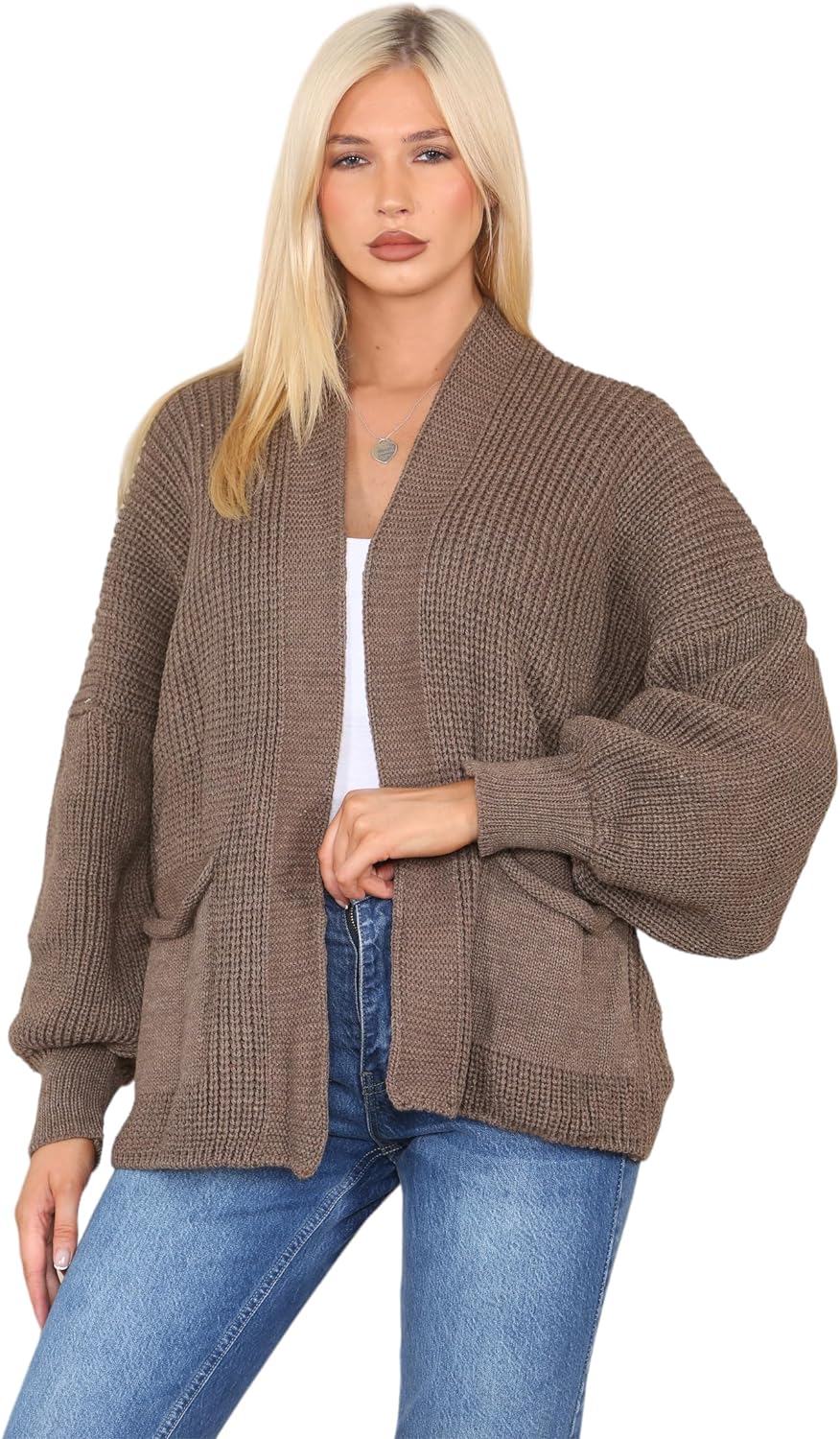 Short Balloon Sleeve Cardigan One Size (10-18) Apparel & Accessories WearAll Mocha