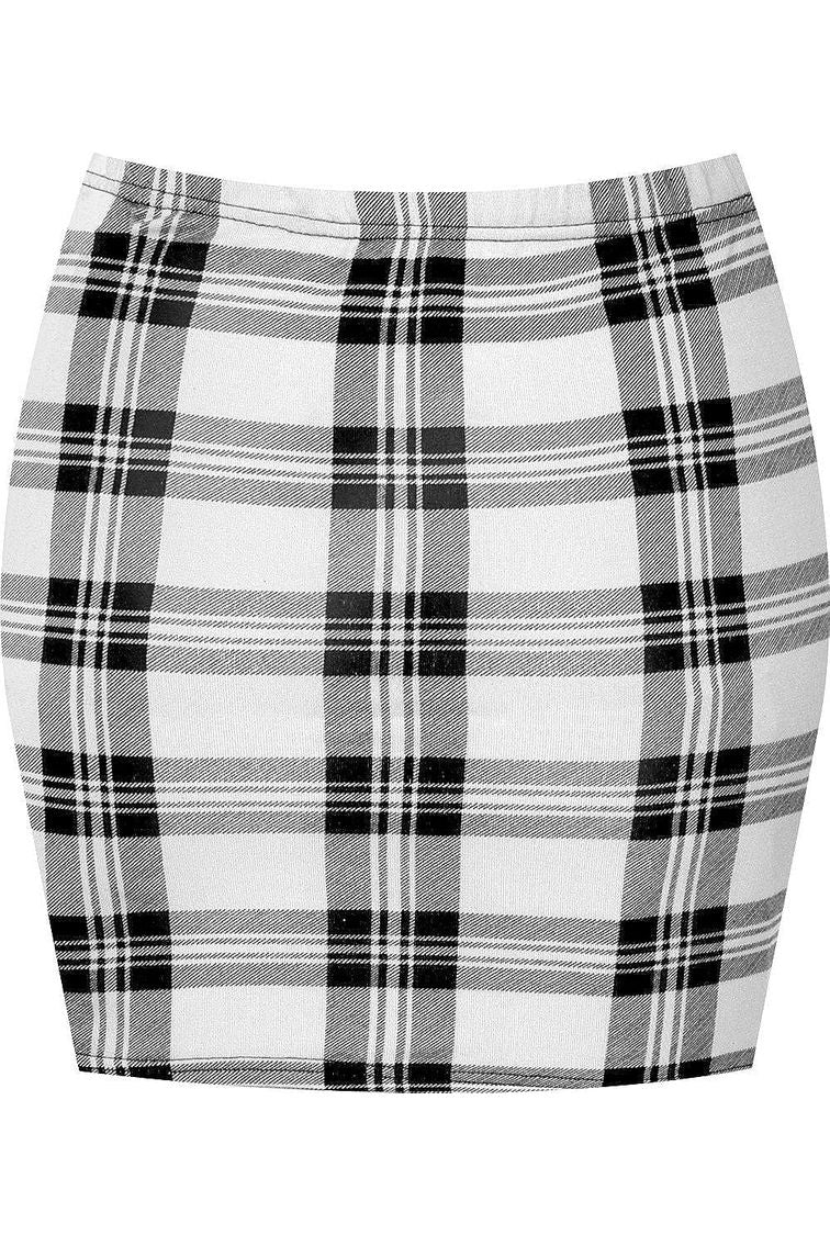 Plus Size Printed Mini Bodycon Short Skirt Skirt WearAll White Tartan 16-18