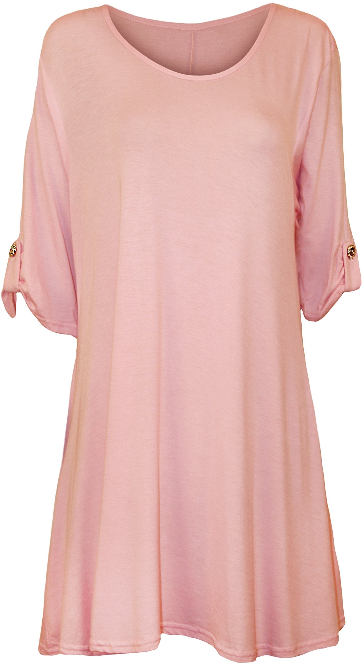 Scoop Neck Flared Ladies Plain Top Tops WearAll Pink 14