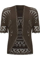 Plus Size Knitted Crochet Short Sleeve Shrug Tops WearAll Dark Brown 16-18