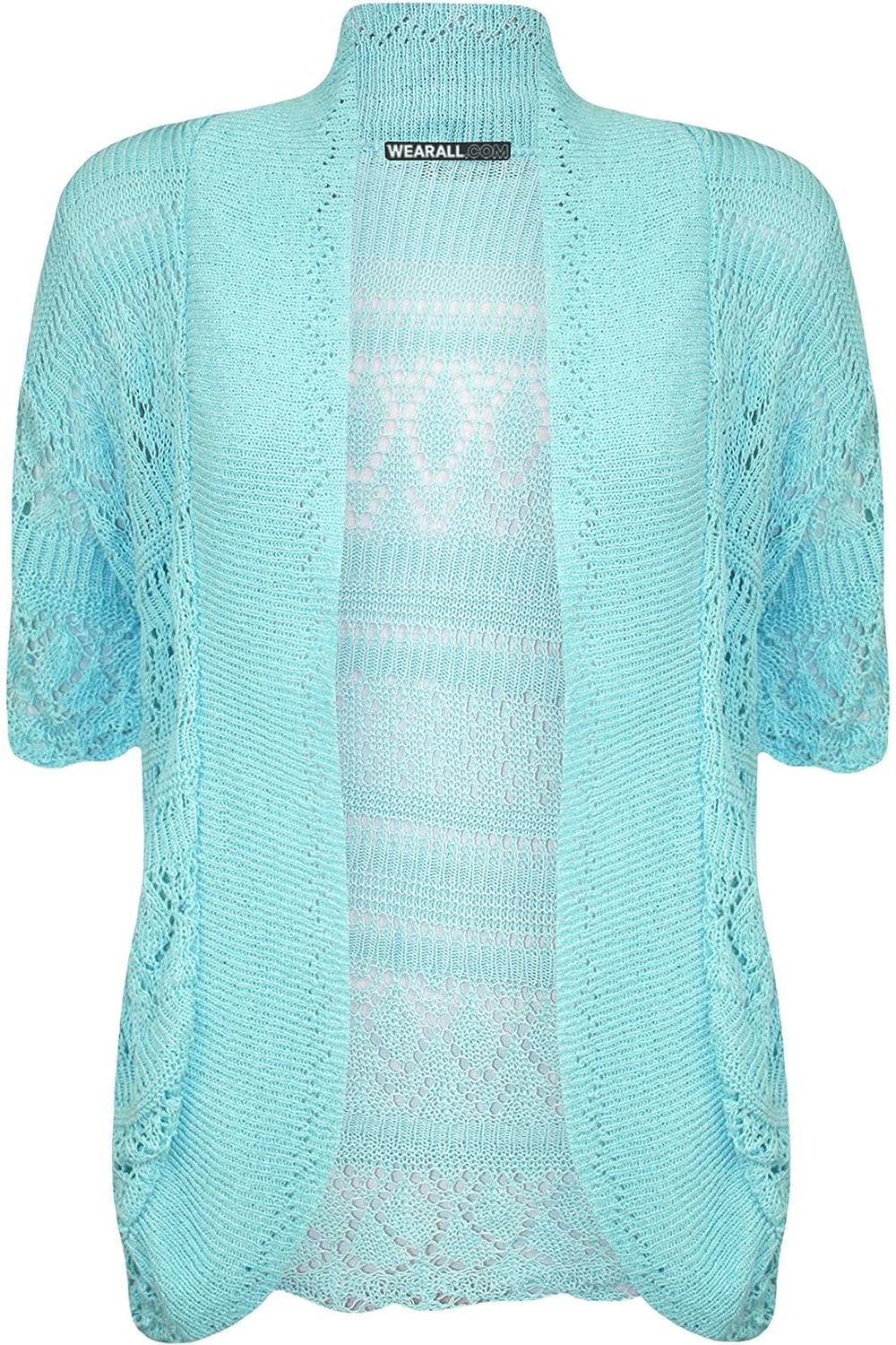 Plus Size Knitted Crochet Short Sleeve Shrug Tops WearAll Aqua 16-18