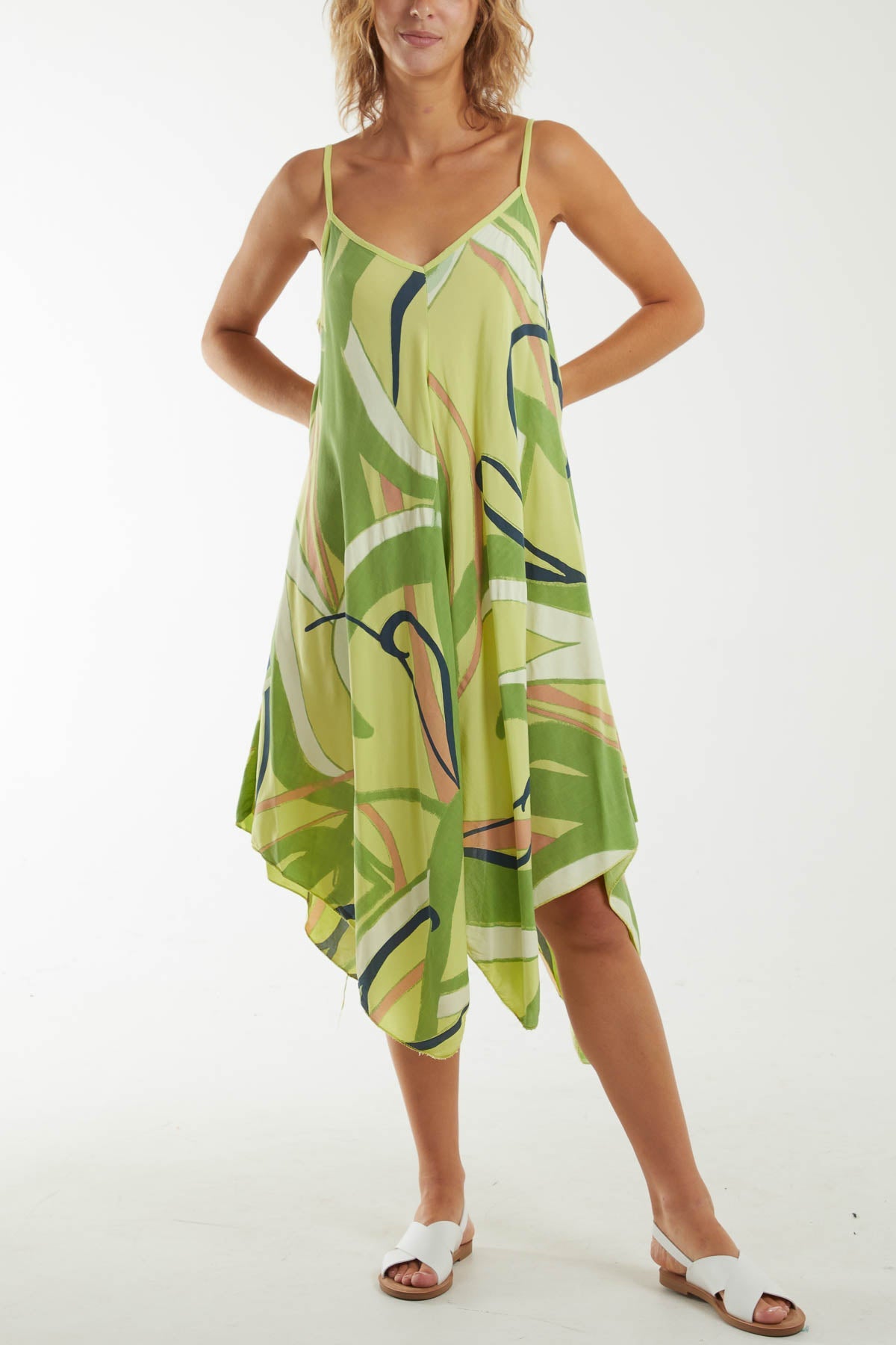 Abstract Cami Hanky Hem Dress Dresses WearAll Lime One Size