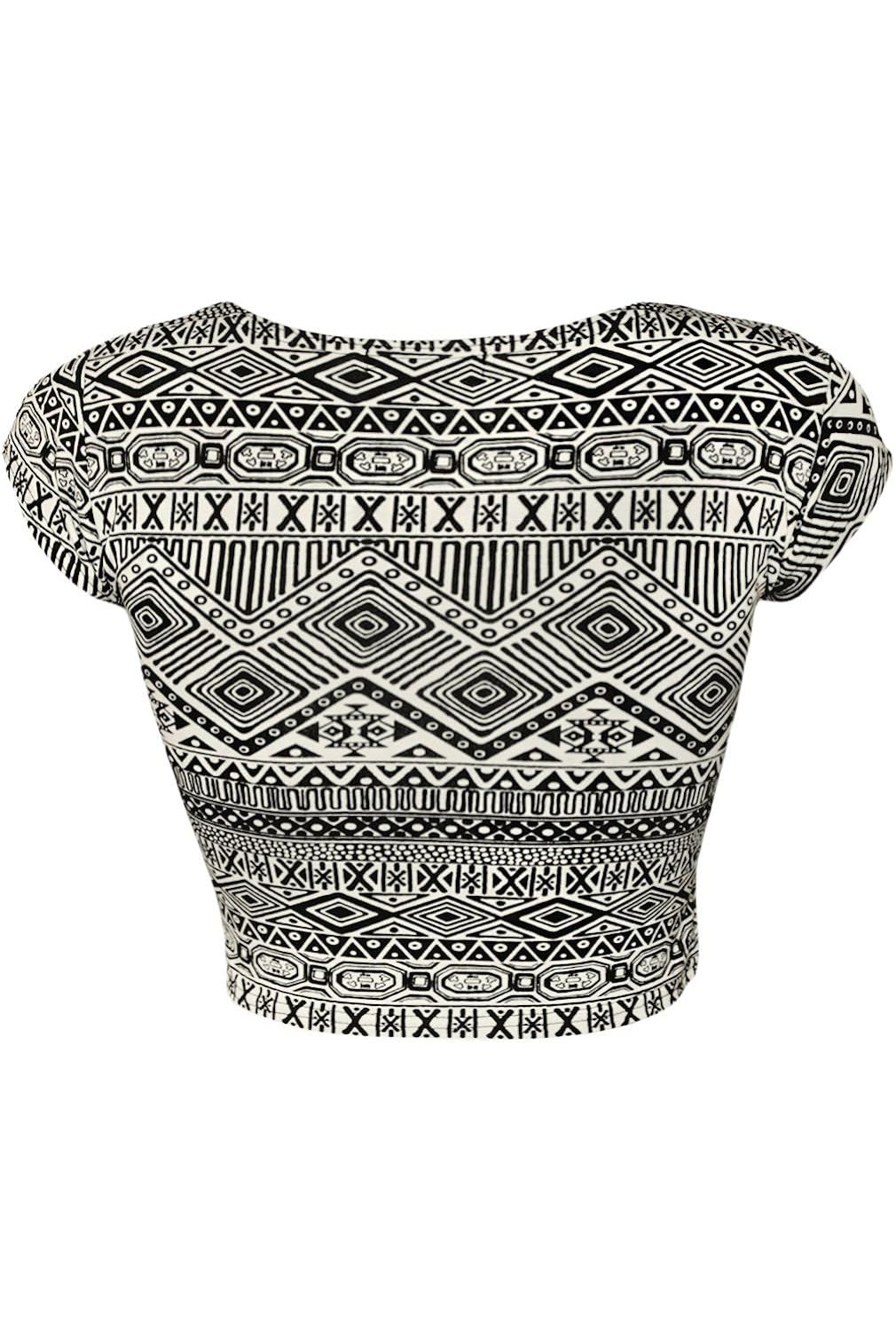 Printed Cap Sleeve Crop Top Tops WearAll