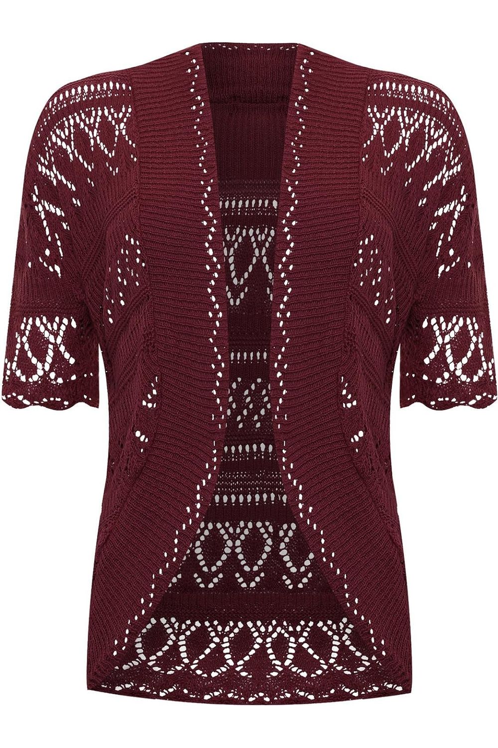 Plus Size Knitted Crochet Short Sleeve Shrug Tops WearAll Wine 16-18