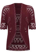 Plus Size Knitted Crochet Short Sleeve Shrug Tops WearAll Wine 16-18