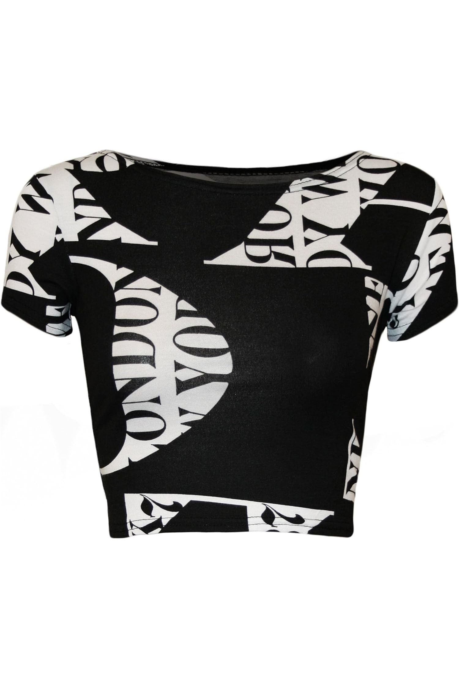 Printed Cap Sleeve Crop Top Tops WearAll Letters 8-10