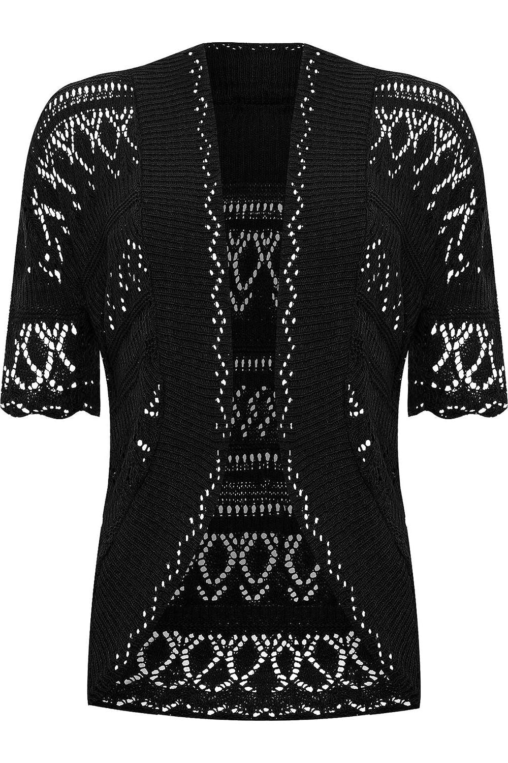 Plus Size Knitted Crochet Short Sleeve Shrug Tops WearAll Black 16-18