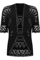 Plus Size Knitted Crochet Short Sleeve Shrug Tops WearAll Black 16-18