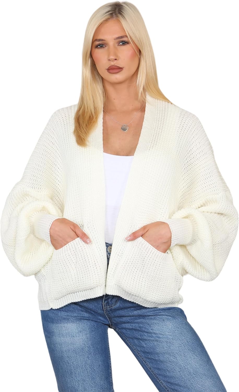 Short Balloon Sleeve Cardigan One Size (10-18) Apparel & Accessories WearAll Cream