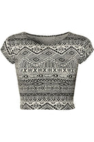 Printed Cap Sleeve Crop Top Tops WearAll Aztec 8-10