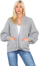 Short Balloon Sleeve Cardigan One Size (10-18) Apparel & Accessories WearAll Silver Grey