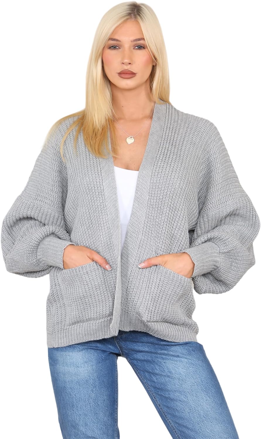 Short Balloon Sleeve Cardigan One Size (10-18) Apparel & Accessories WearAll Silver Grey