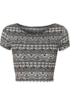 Printed Cap Sleeve Crop Top Tops WearAll Large Aztec 8-10