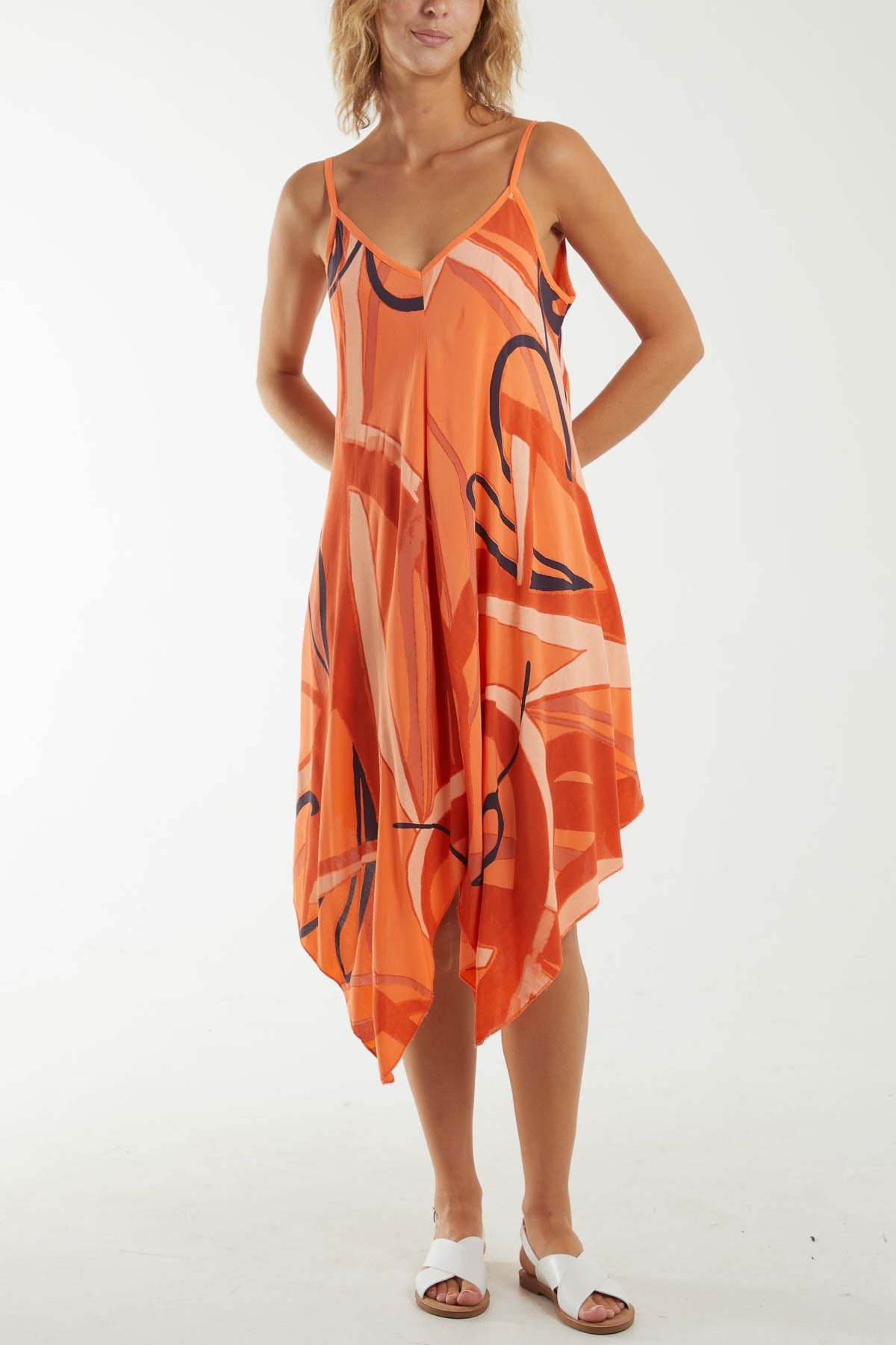 Abstract Cami Hanky Hem Dress Dresses WearAll Orange One Size