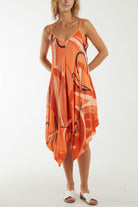 Abstract Cami Hanky Hem Dress Dresses WearAll Orange One Size