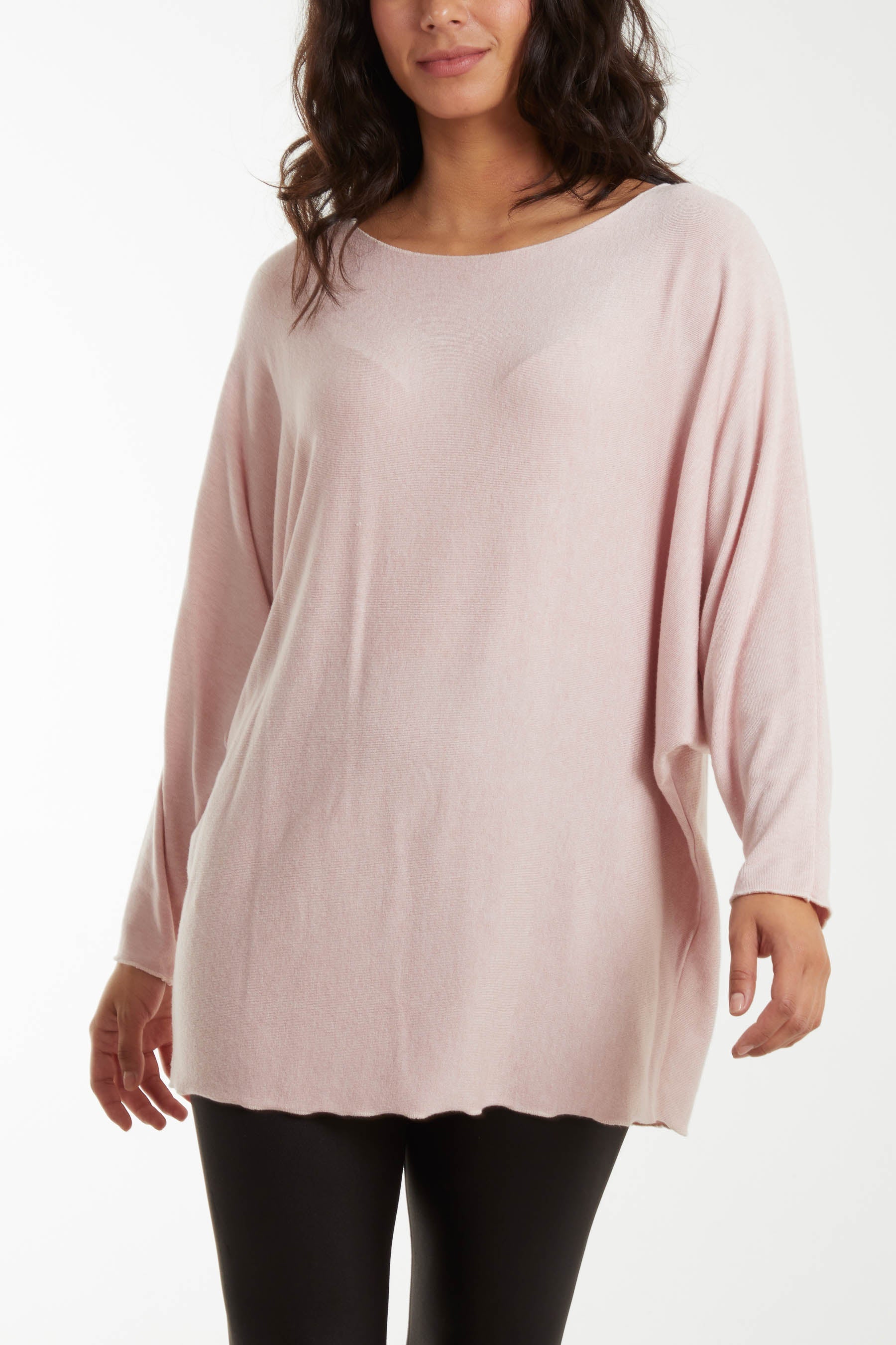 Round Neck Batwing Fine Knit Jumper Jumpers WearAll Blush One Size