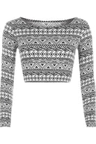 Long Sleeve Printed Crop Top Tops WearAll Aztec 8-10