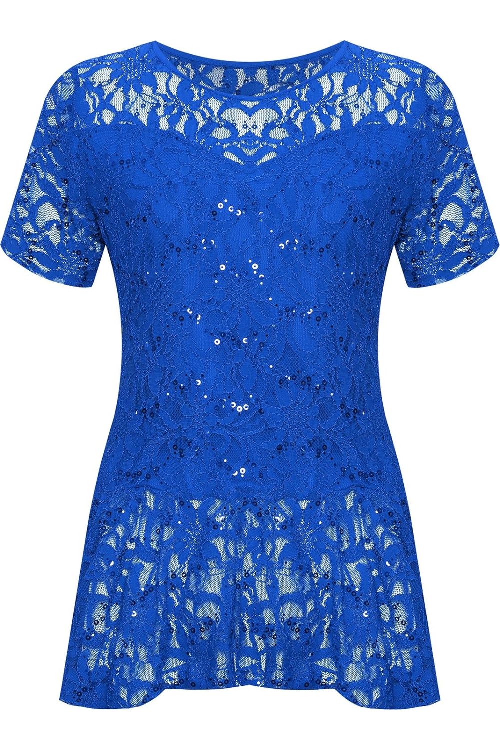 Lace Sequin Peplum Frill Top Tops WearAll Royal Blue 14